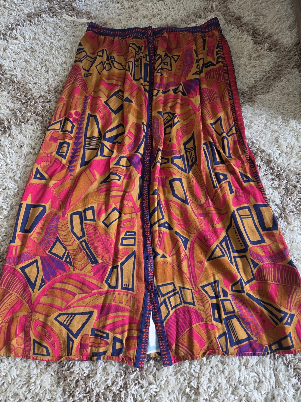 FARM Rio Orange, Pink & Navy Geometric Maxi Skirt